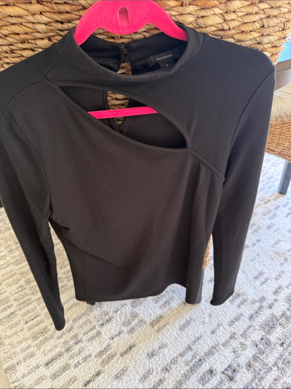 Halogen Black Long-Sleeve Cutout Mock-Neck Top
